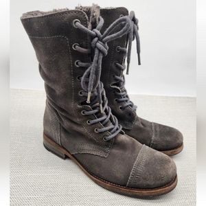 All Saints Spitalfields Size 37 Gray Boots Suede Military Combat Moto